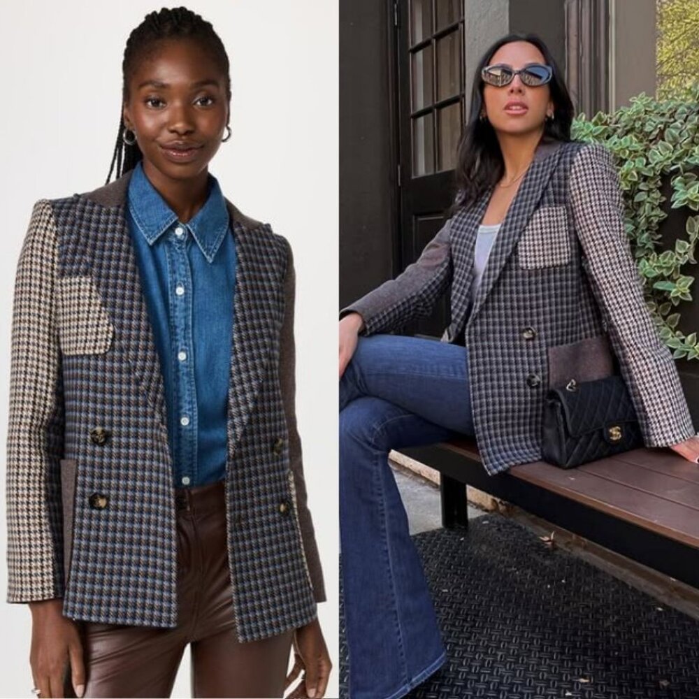 Veronica Beard Faustine Blazer Houndstooth Blue M… - image 2